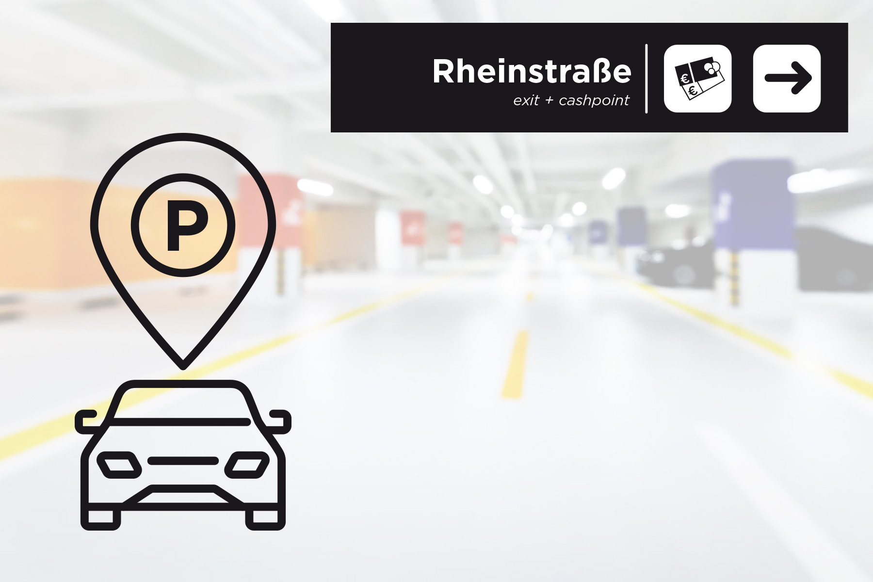 ein helles freundliches Parkhaus, indem noch viele Parkplätze frei sind